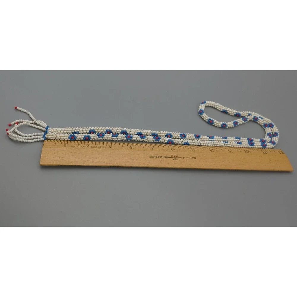 Vintage Beaded Belt‎ Or Necklace Plastic Seed Beads White Floral Boho American